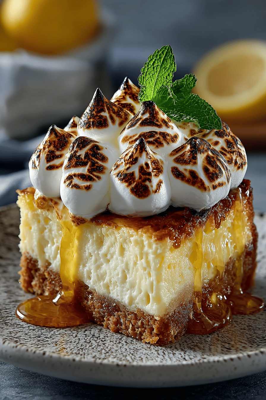 Lemon Meringue Cheesecake Recipe slice on plate showing perfect texture and swirl pattern