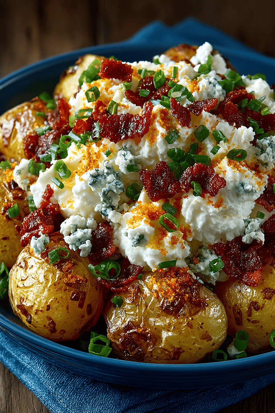 Loaded Baked Potato Salad Recipe slice on plate showing perfect texture and swirl pattern
