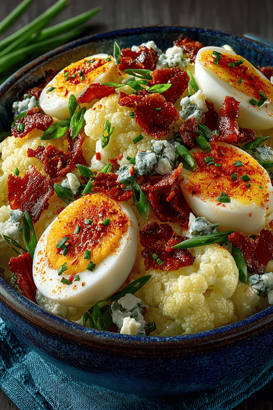 Loaded Cauliflower Salad Recipe A Low Carb Delight final dish beautifully presented and ready to serve