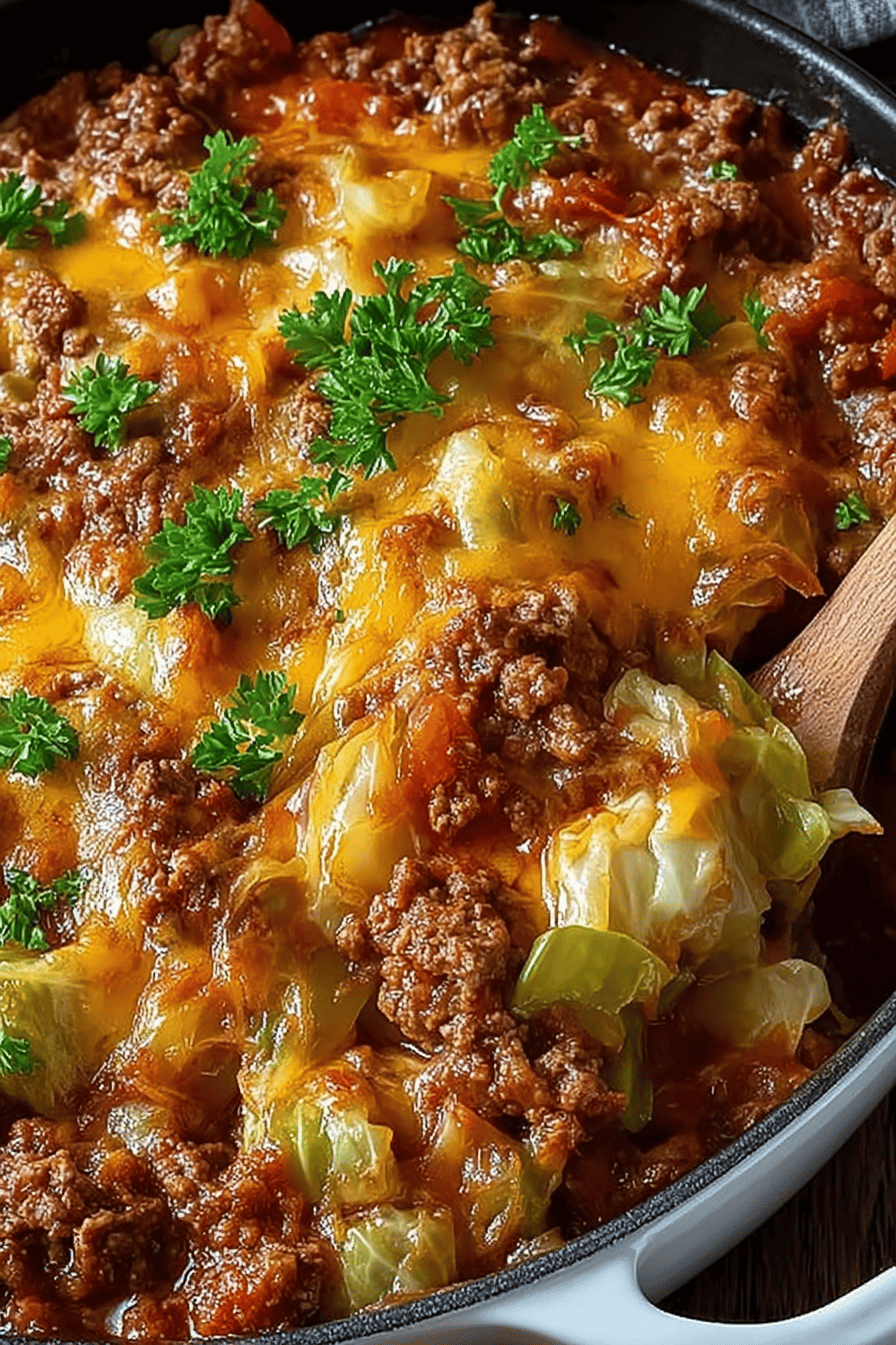 Low Carb Unstuffed Cabbage Casserole Recipe ingredients organized and measured on kitchen counter