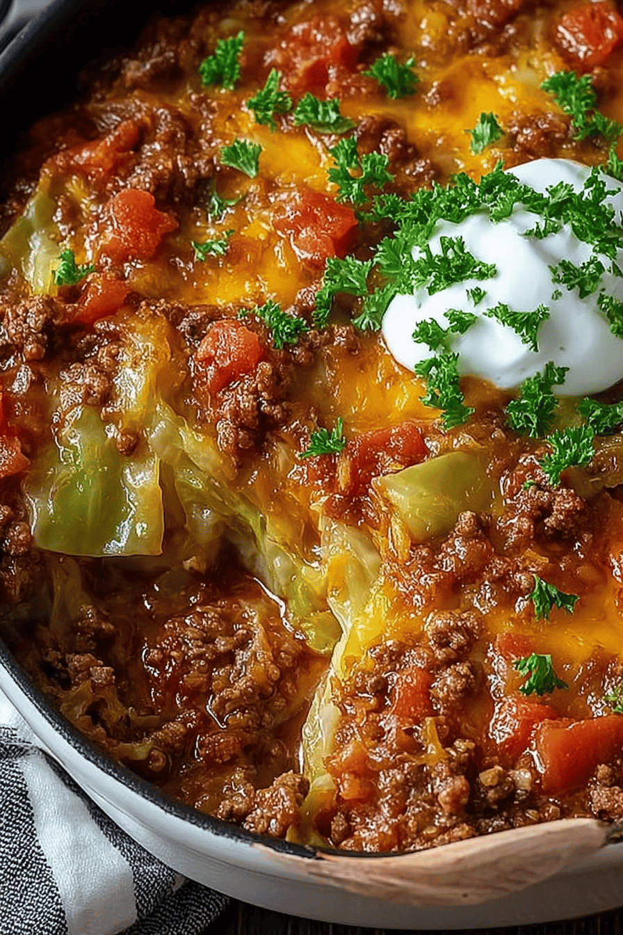 Low Carb Unstuffed Cabbage Casserole Recipe slice on plate showing perfect texture and swirl pattern