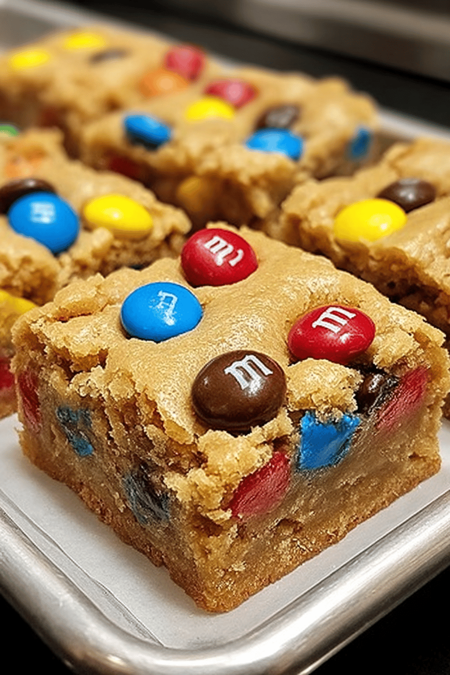 M&M Cookie Bars Recipe ingredients organized and measured on kitchen counter