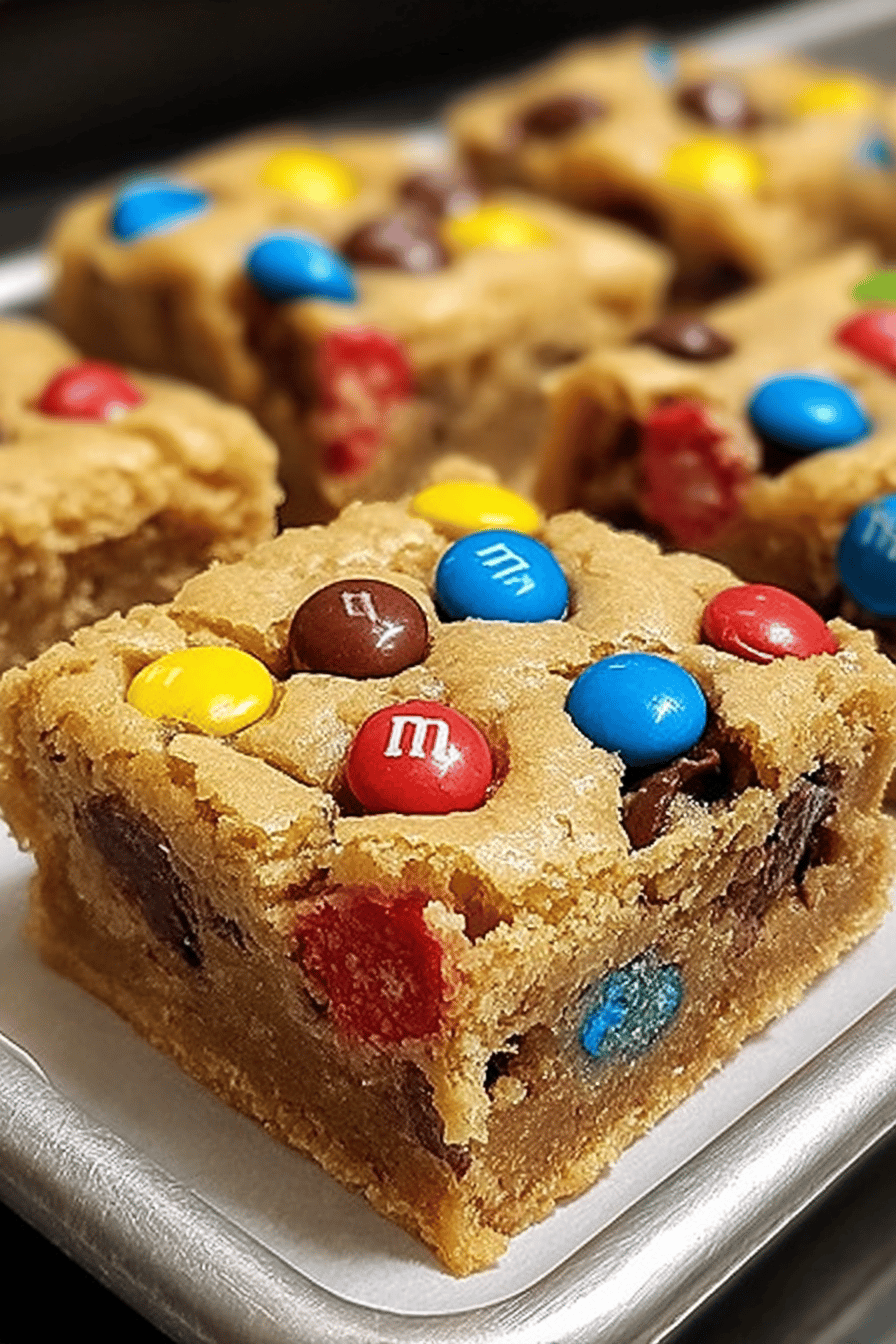 M&M Cookie Bars Recipe final dish beautifully presented and ready to serve