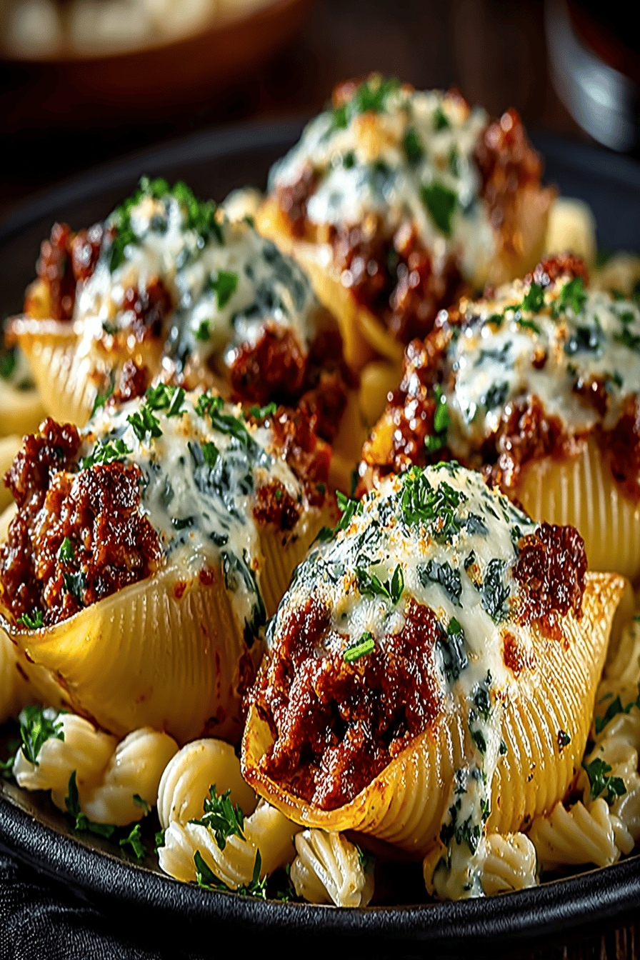 Meat Stuffed Pasta Shells Recipe ingredients organized and measured on kitchen counter