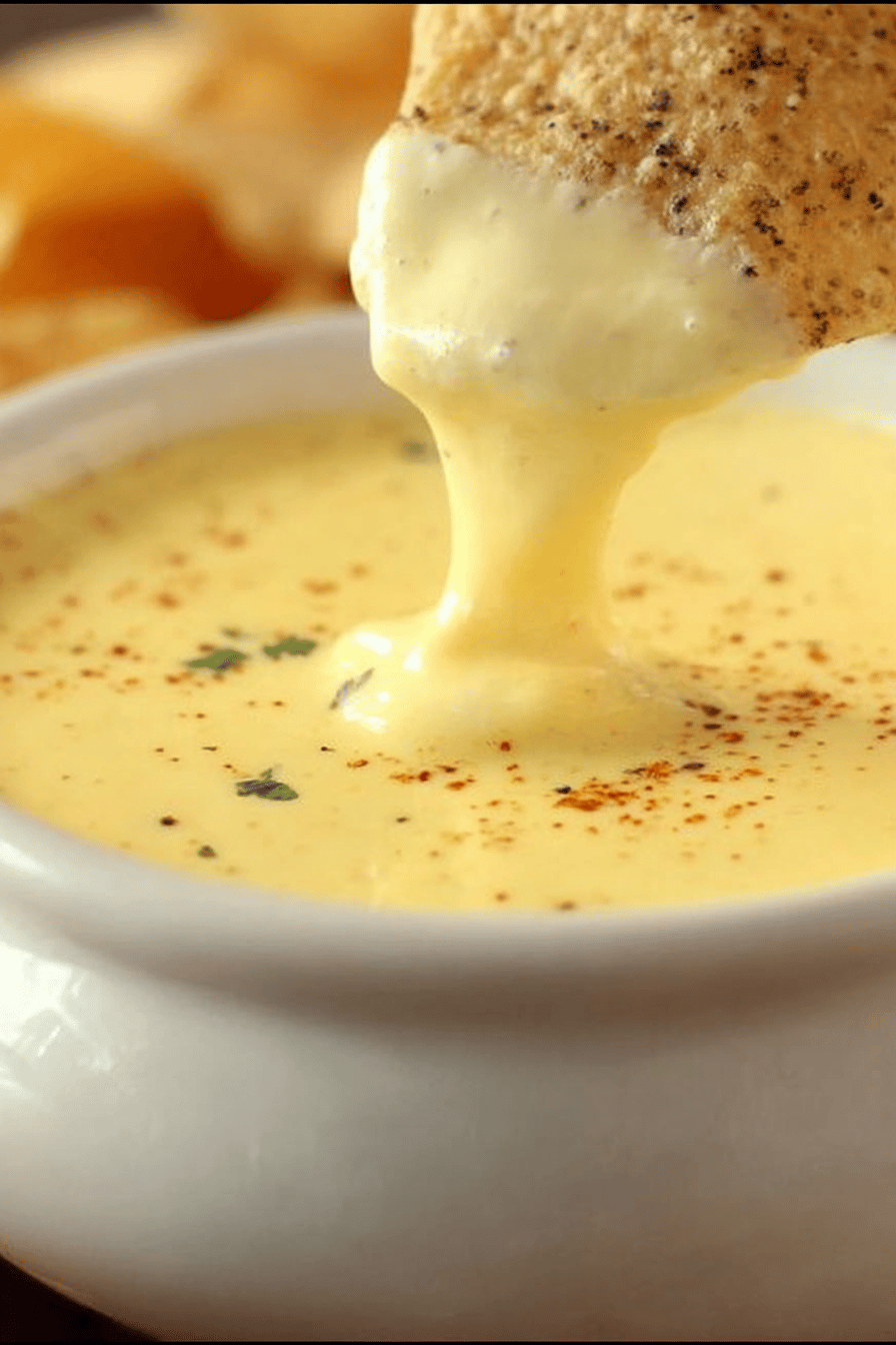 Mexican Restaurant-Style Cheese Dip Recipe slice on plate showing perfect texture and swirl pattern