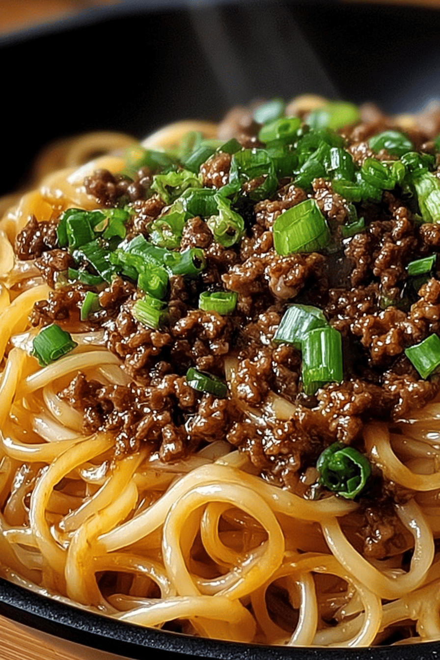 Mongolian Ground Beef Noodles Recipe ingredients organized and measured on kitchen counter