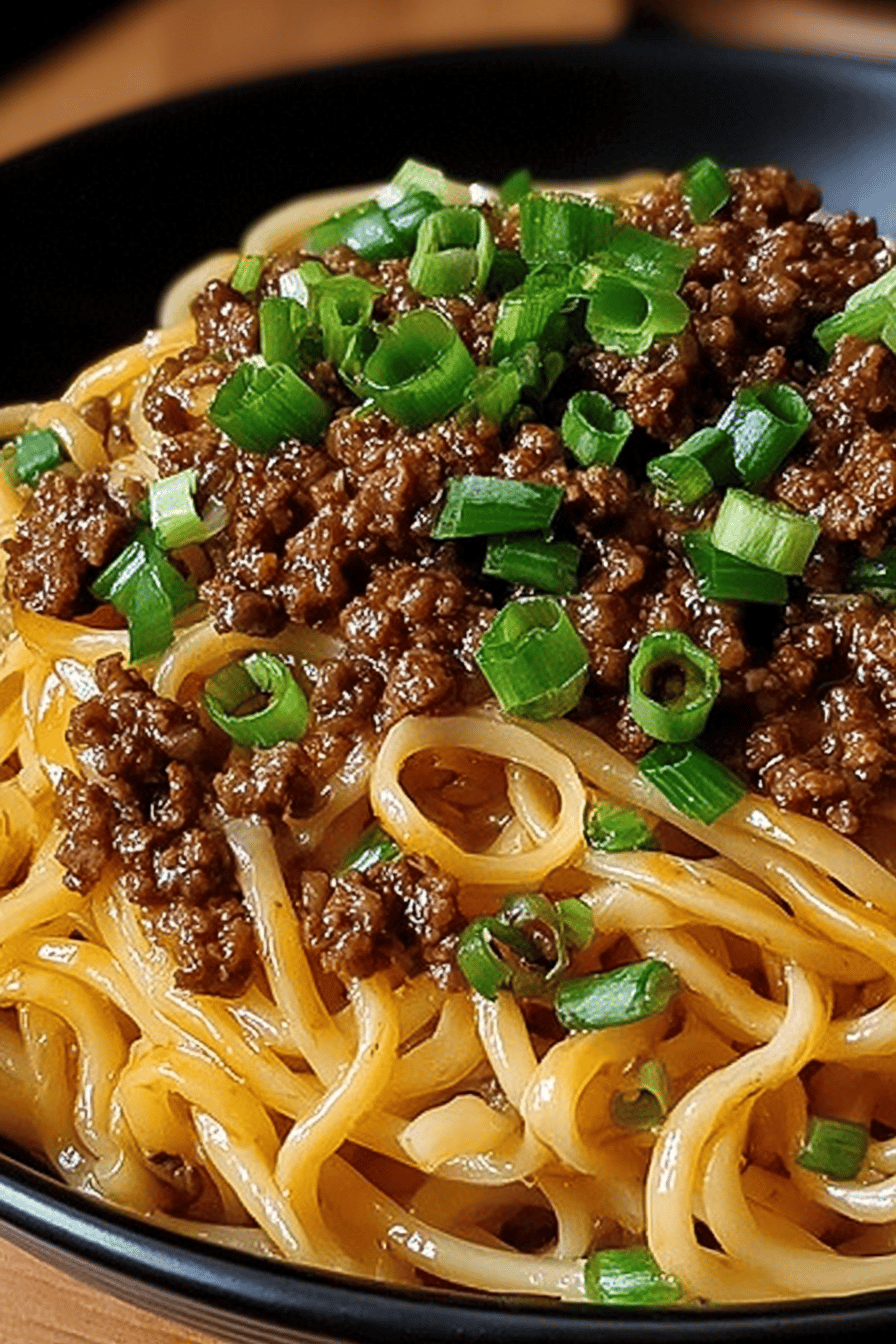 Mongolian Ground Beef Noodles Recipe final dish beautifully presented and ready to serve