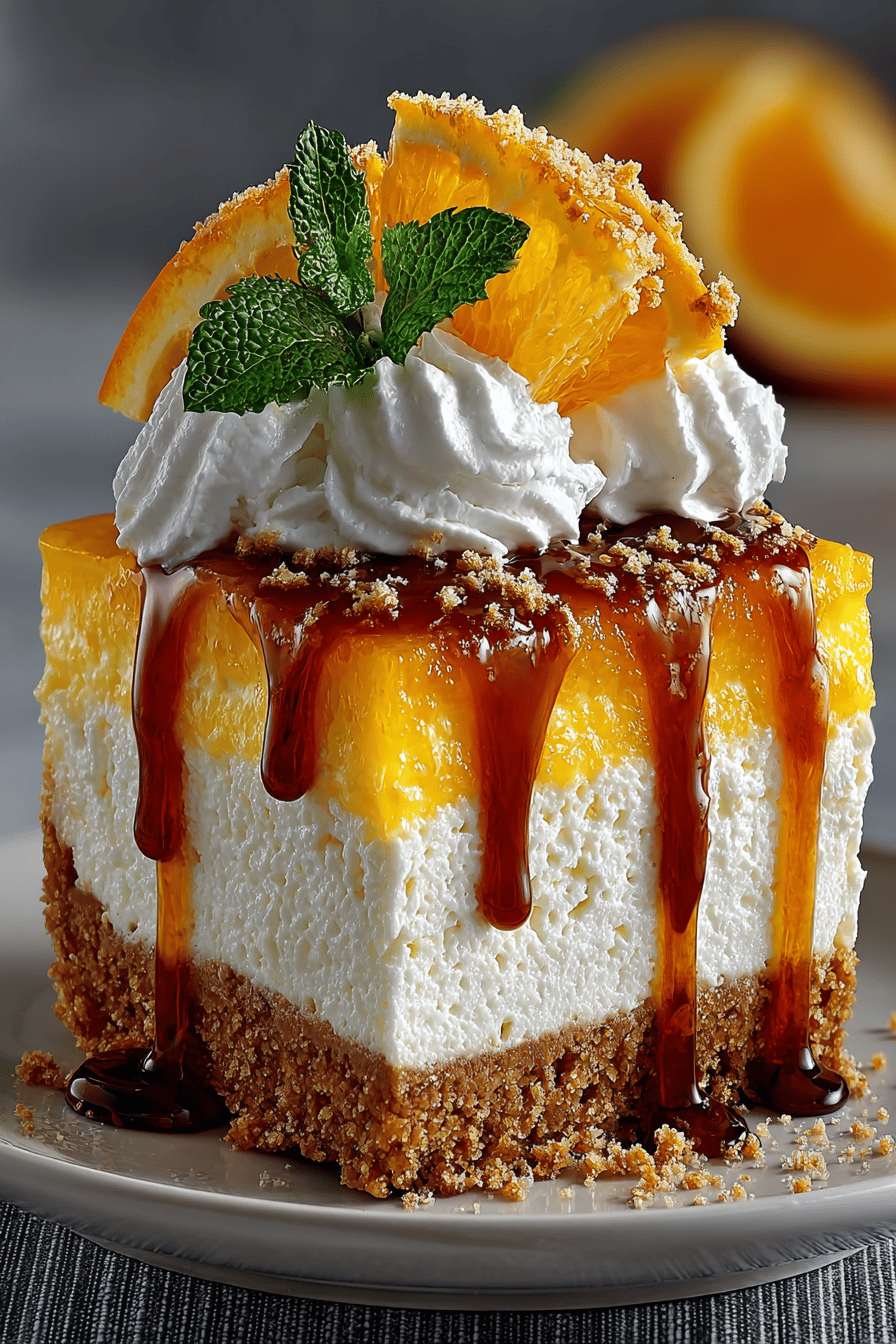 No-Bake Orange Creamsicle Cheesecake Recipe final dish beautifully presented and ready to serve