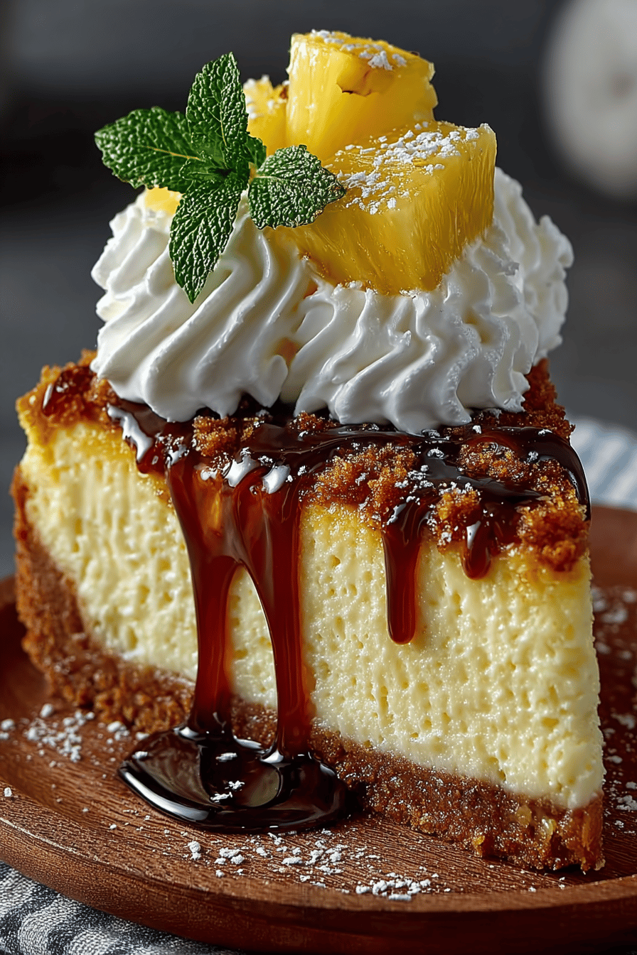 No-Bake Pineapple Cheesecake Recipe slice on plate showing perfect texture and swirl pattern