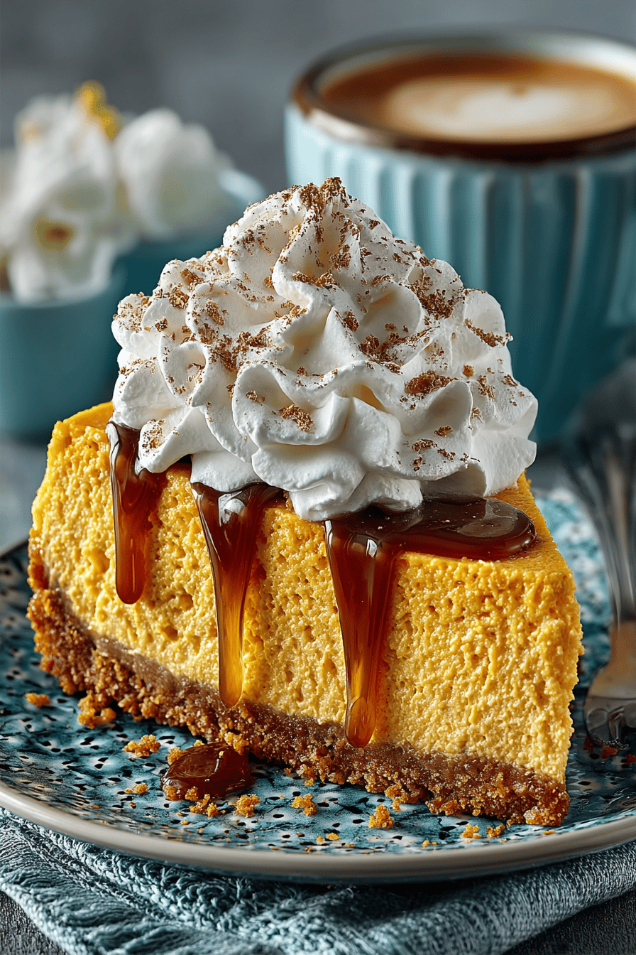 No-Bake Pumpkin Cheesecake Recipe slice on plate showing perfect texture and swirl pattern
