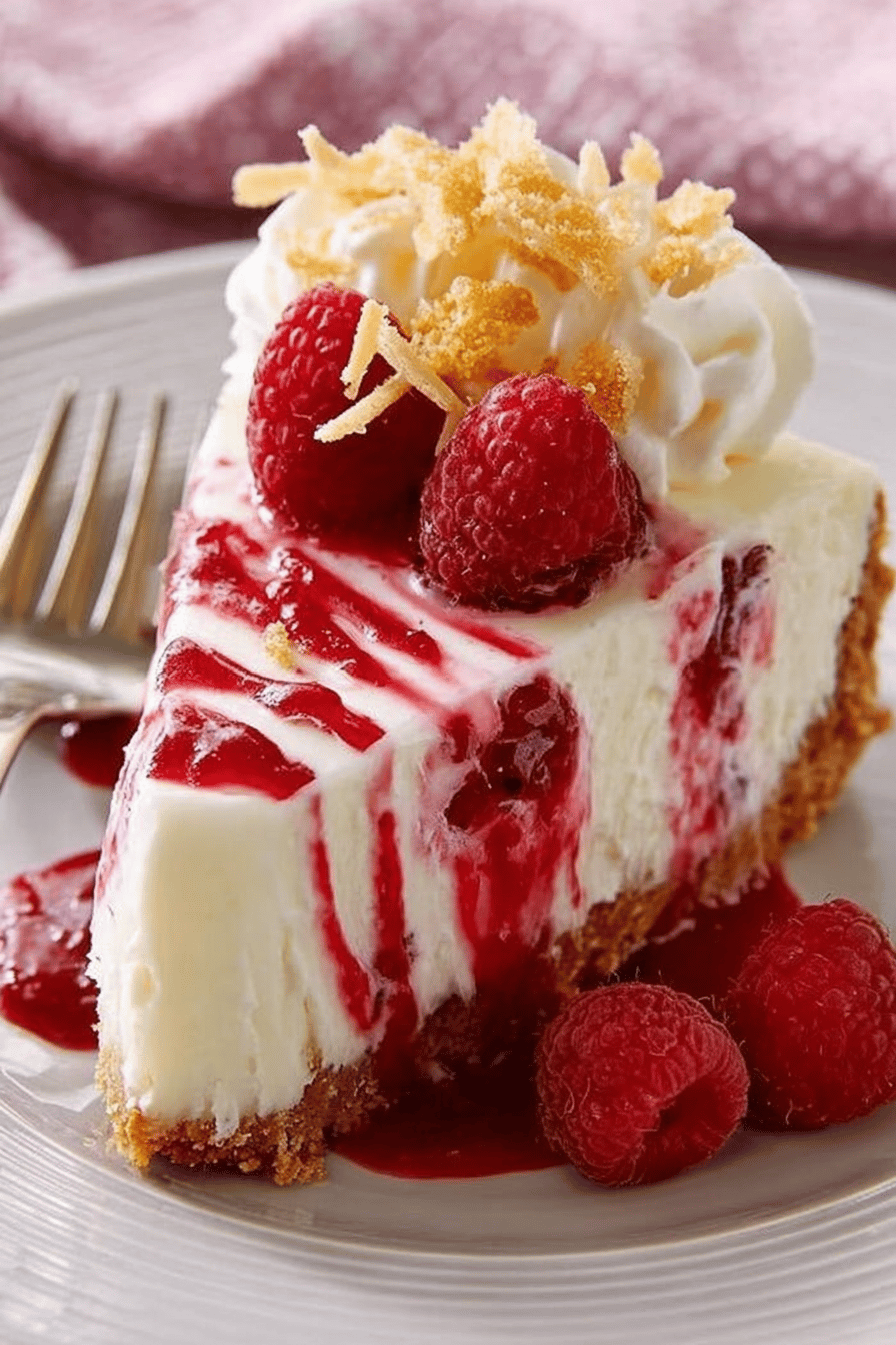 No-Bake White Chocolate Raspberry Cheesecake Recipe final dish beautifully presented and ready to serve