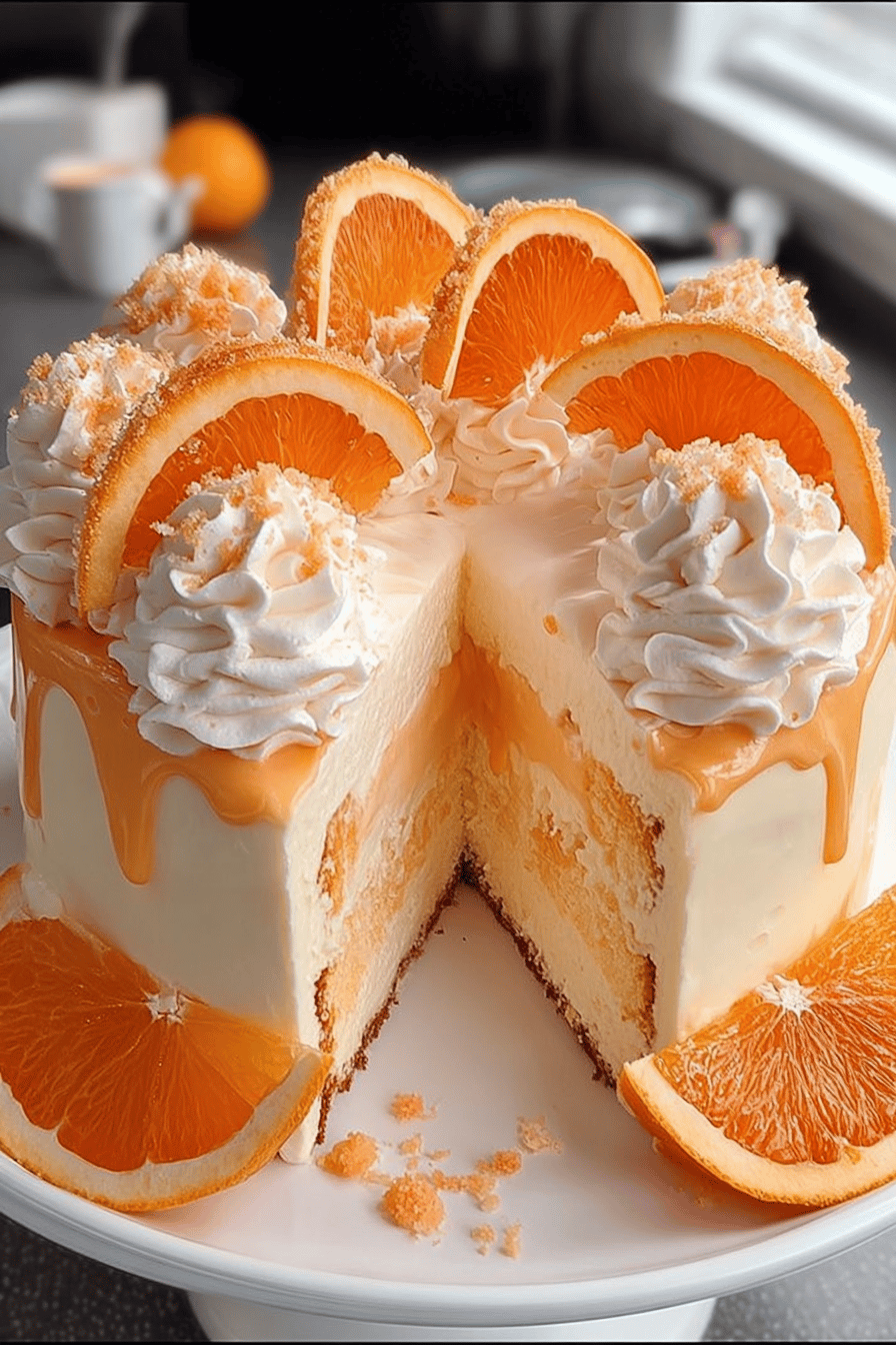 Orange Creamsicle Ice Cream Cake Recipe final dish beautifully presented and ready to serve