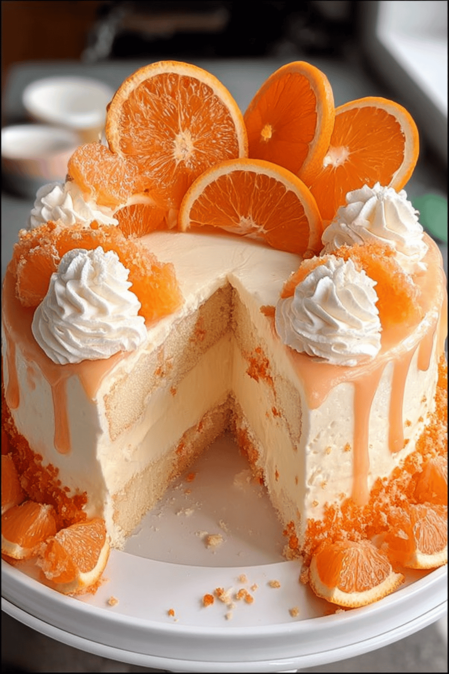 Orange Creamsicle Ice Cream Cake Recipe slice on plate showing perfect texture and swirl pattern