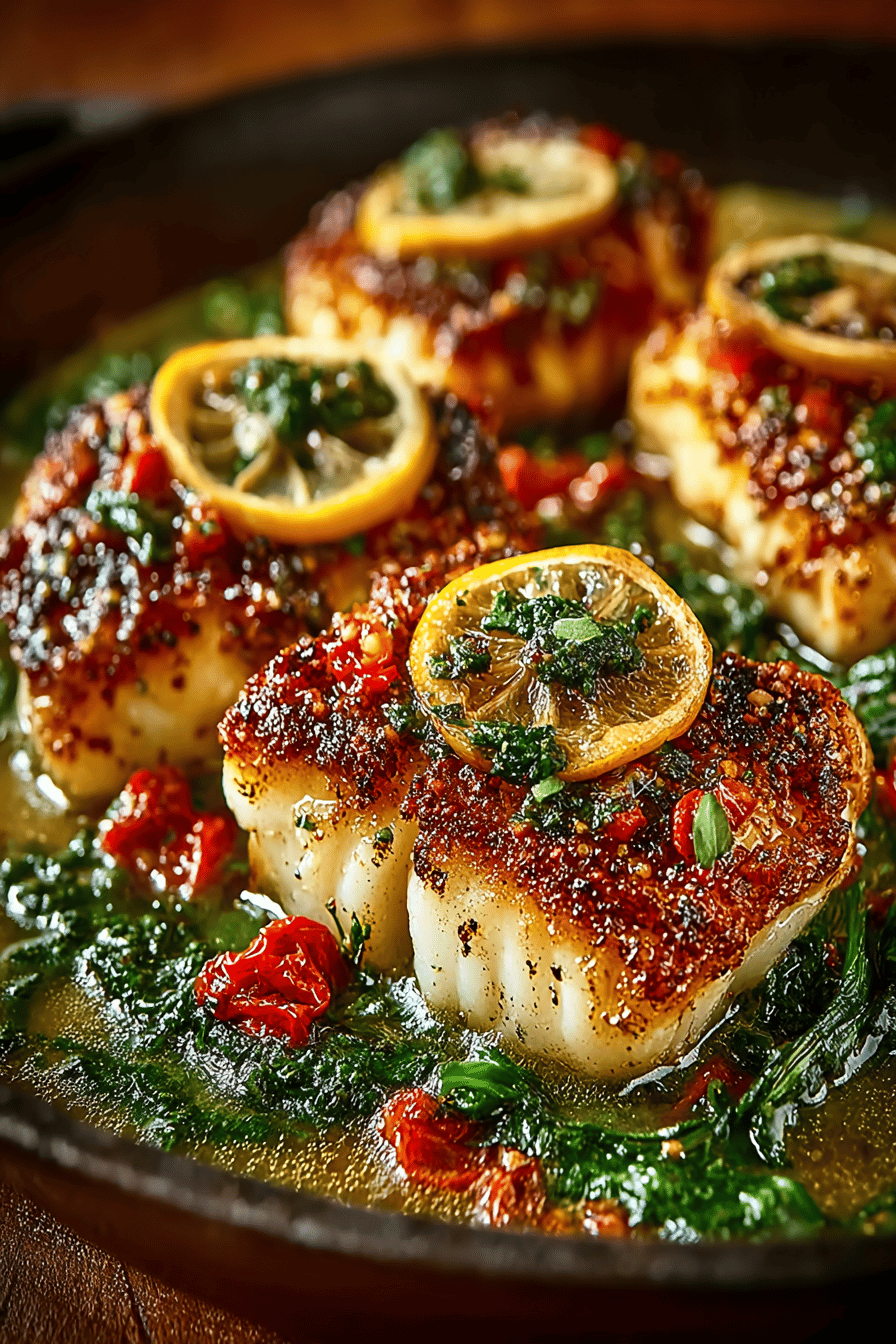 Pan-Fried Cod in Citrus Basil Butter Sauce Recipe slice on plate showing perfect texture and swirl pattern