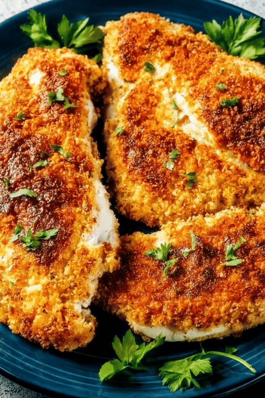 Parmesan Crusted Chicken Recipe slice on plate showing perfect texture and swirl pattern