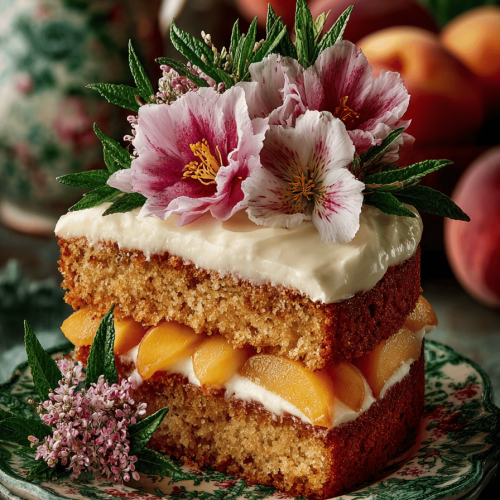 Peach Cake Recipe Enhanced with Coconut Frosting