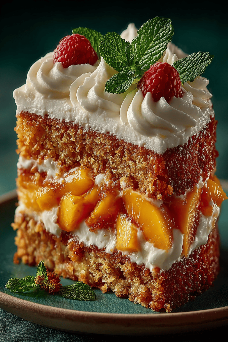 Peach Cake Recipe Enhanced with Coconut Frosting