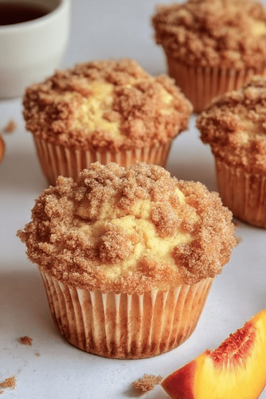 Peach Cobbler Muffins Recipe ingredients organized and measured on kitchen counter