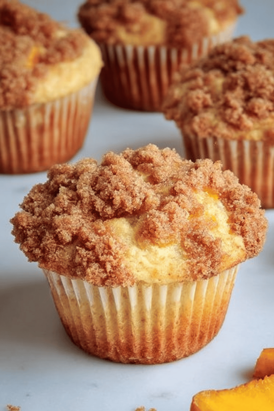 Peach Cobbler Muffins Recipe slice on plate showing perfect texture and swirl pattern