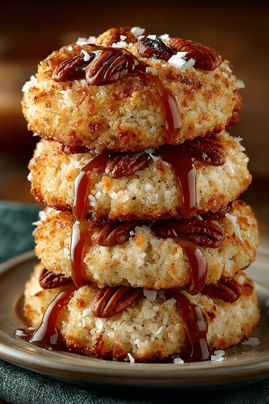Pecan Coconut Praline Cookies Recipe slice on plate showing perfect texture and swirl pattern