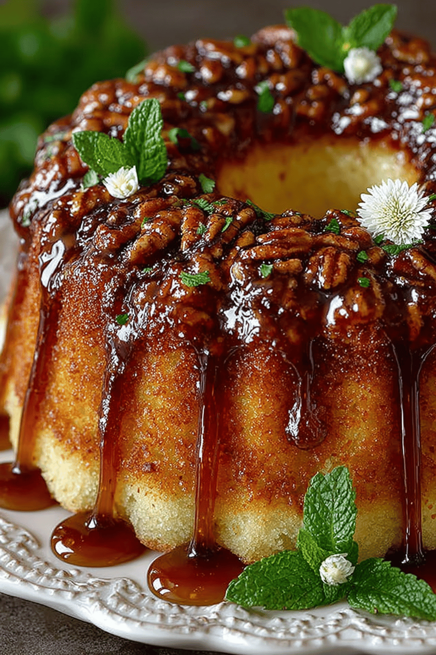 Pecan Upside-Down Bundt Cake Recipe ingredients organized and measured on kitchen counter