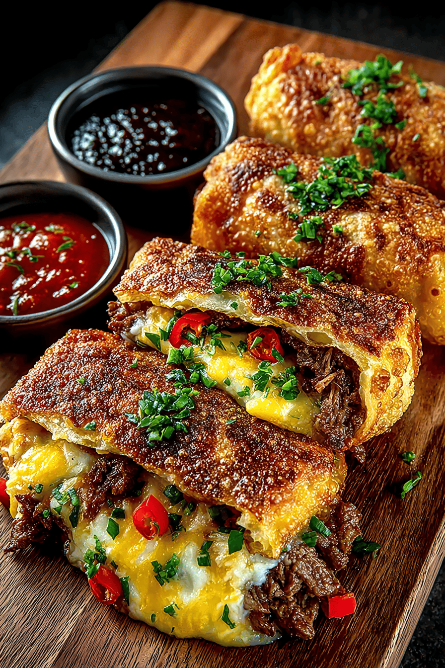 Philly Cheesesteak Egg Rolls Recipe Details final dish beautifully presented and ready to serve