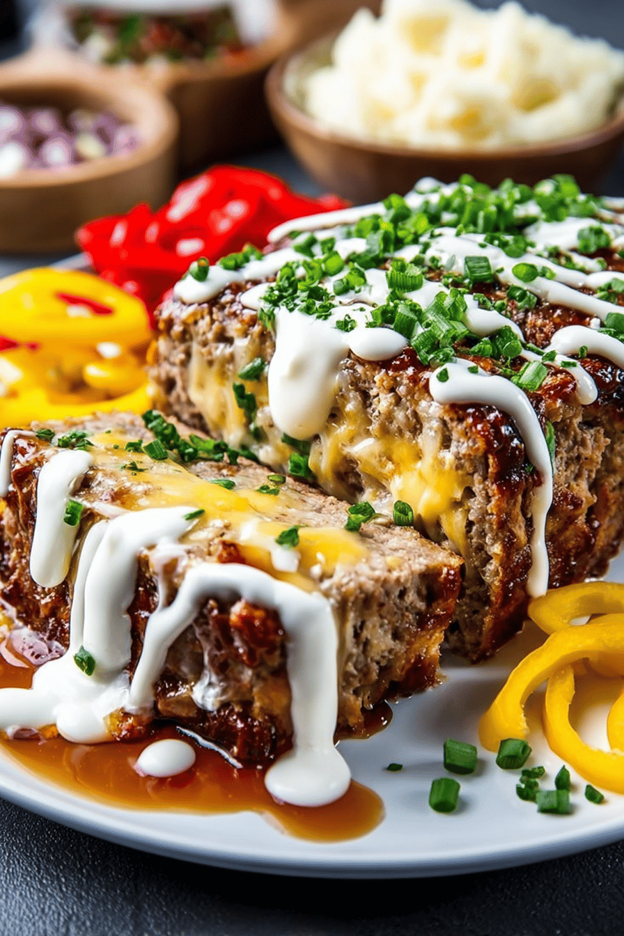 Philly Cheesesteak Meatloaf Recipe final dish beautifully presented and ready to serve