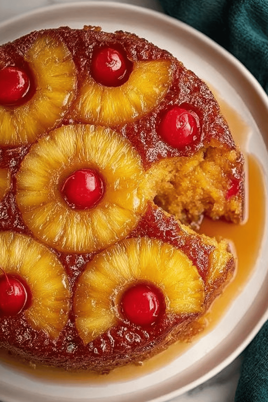 Pineapple Upside-Down Cake Recipe ingredients organized and measured on kitchen counter