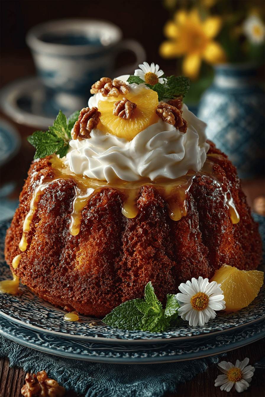Pineapple Walnut Cake Recipe slice on plate showing perfect texture and swirl pattern