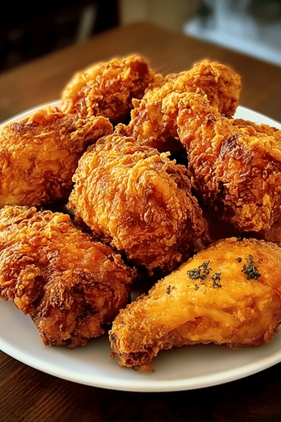 Popeyes Inspired Homemade Fried Chicken Recipe slice on plate showing perfect texture and swirl pattern