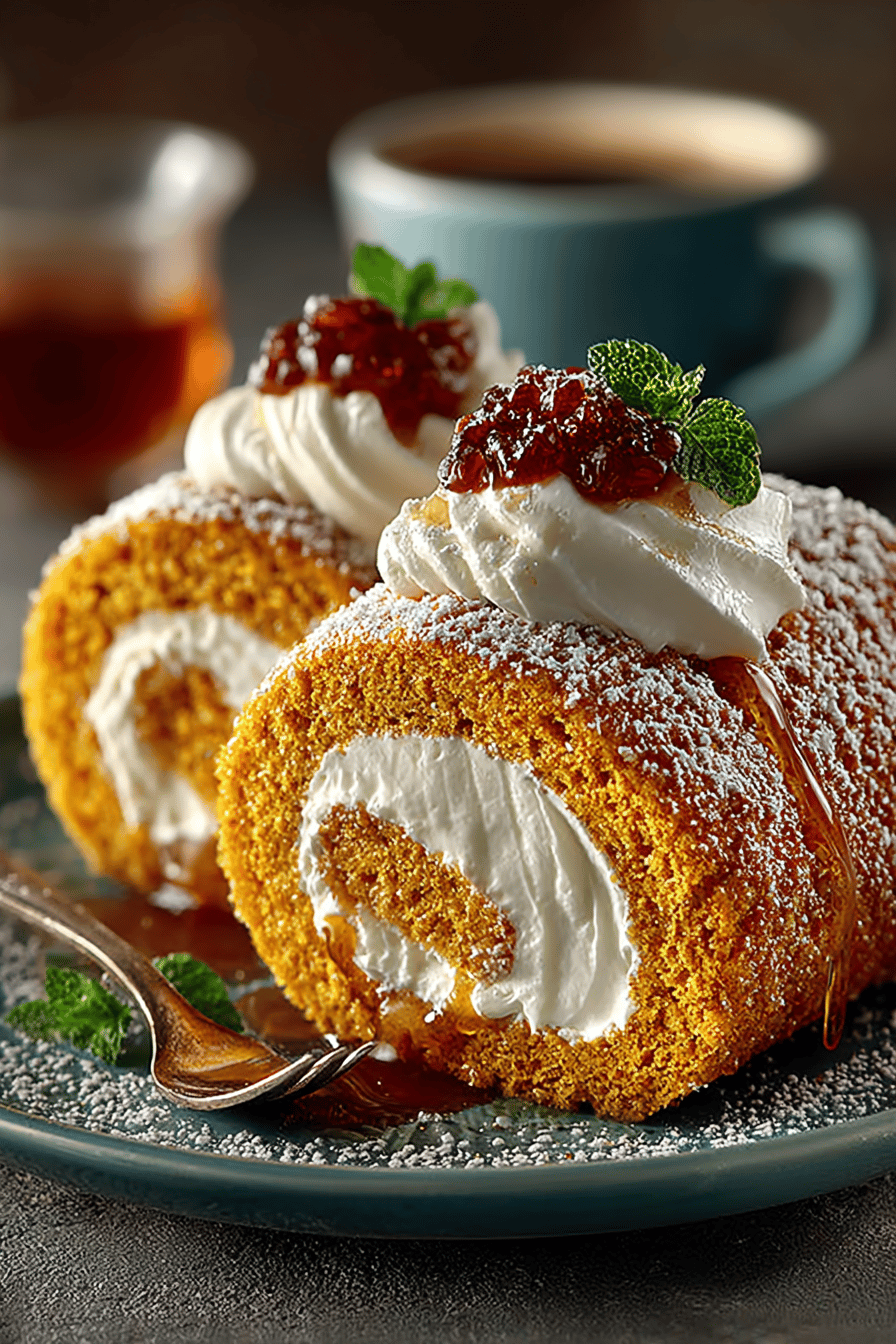 Pumpkin Roll Recipe with Cream Cheese Filling slice on plate showing perfect texture and swirl pattern