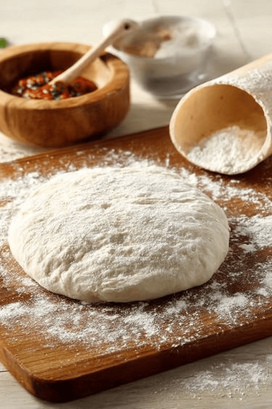 Quick and Simple Homemade Pizza Dough Recipe ingredients organized and measured on kitchen counter