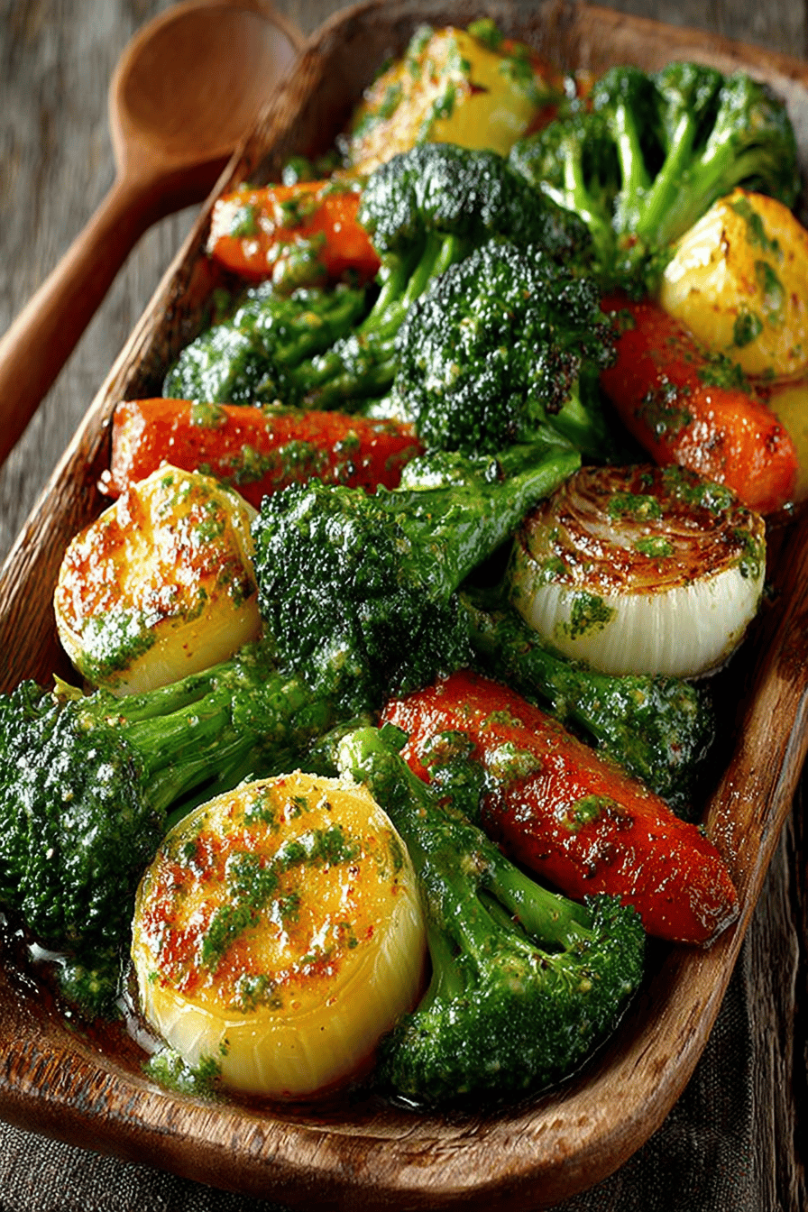 Roasted Broccoli and Carrots Recipe slice on plate showing perfect texture and swirl pattern