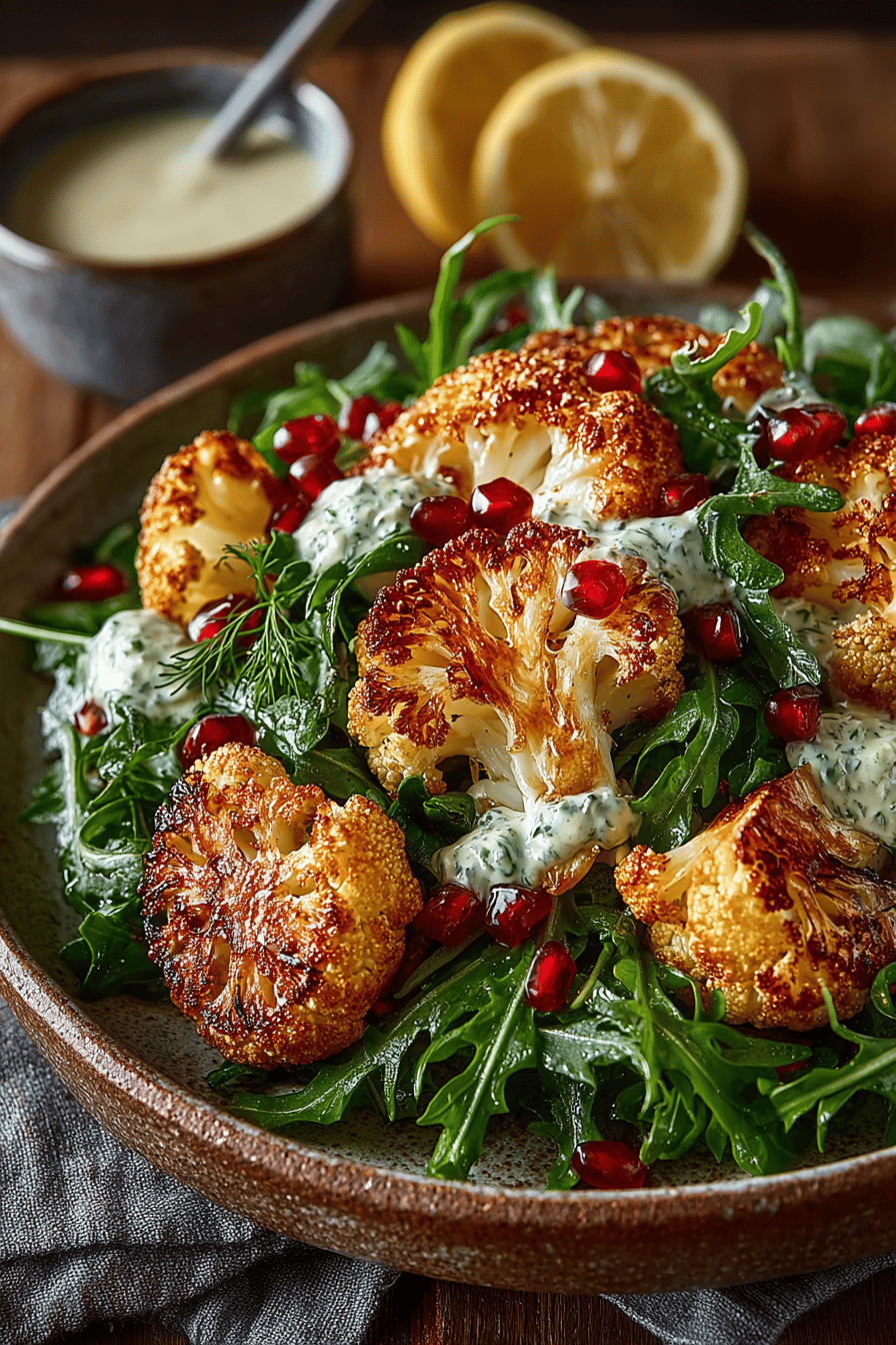 Roasted Cauliflower Salad Recipe with Lemon Tahini Dressing ingredients organized and measured on kitchen counter