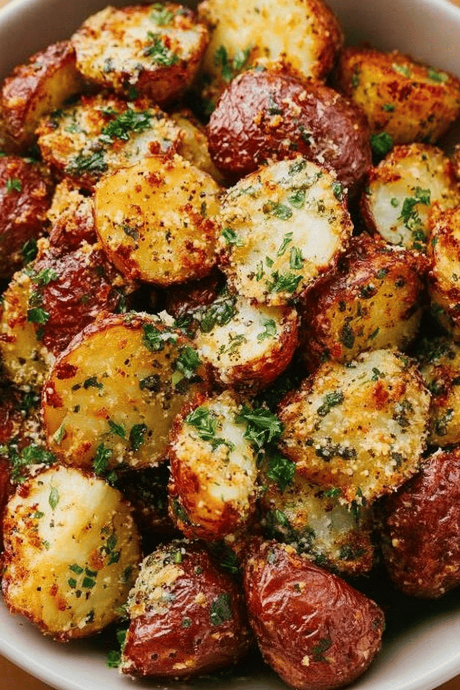Savory Roasted Garlic Butter Parmesan Potatoes Recipe final dish beautifully presented and ready to serve