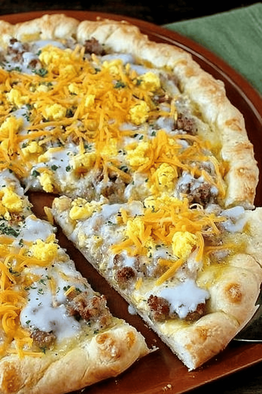 Savory Sausage Gravy Breakfast Pizza Recipe ingredients organized and measured on kitchen counter