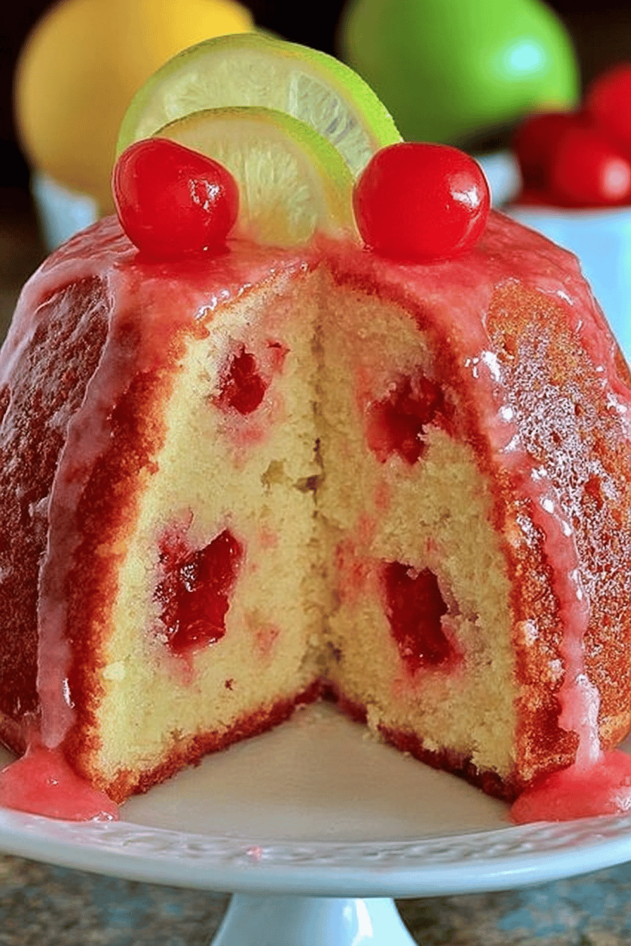 Shirley Temple Cake Recipe slice on plate showing perfect texture and swirl pattern