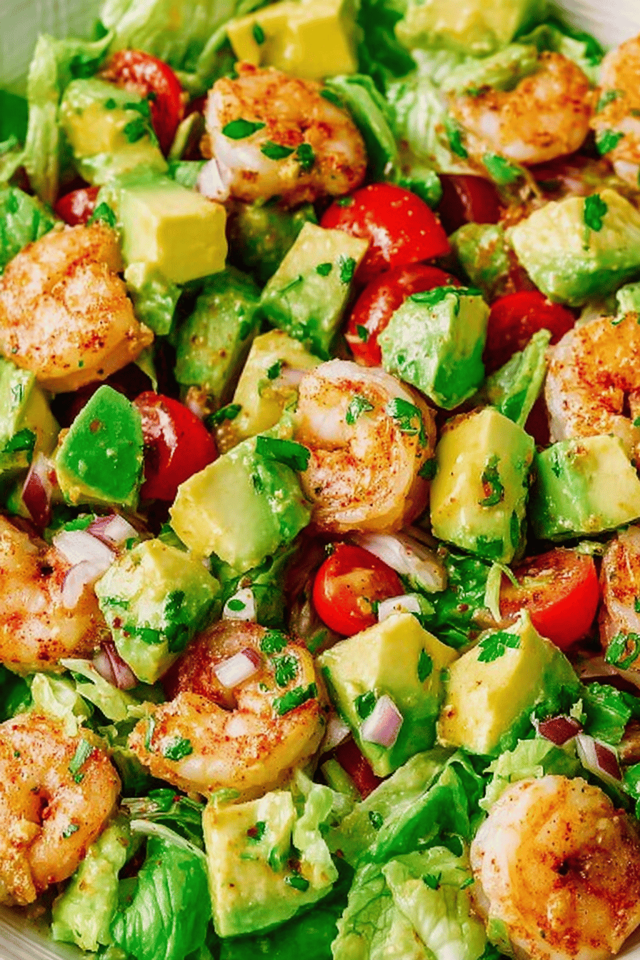 Simple Shrimp and Avocado Salad Recipe slice on plate showing perfect texture and swirl pattern