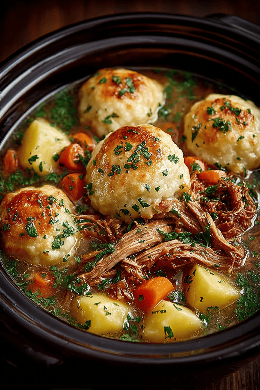 Slow Cooker Chicken and Dumplings Recipe from RecipesFiber final dish beautifully presented and ready to serve