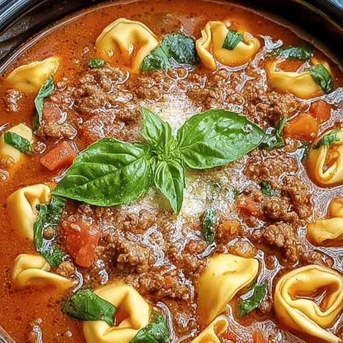 Slow Cooker Tomato Tortellini Soup with Ground Beef Recipe