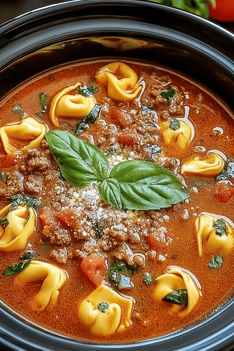 Slow Cooker Tomato Tortellini Soup with Ground Beef Recipe