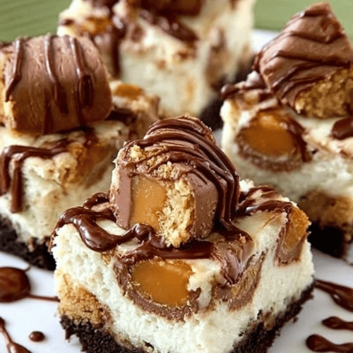 Snickers Cheesecake Bars with Oreo Crust Recipe