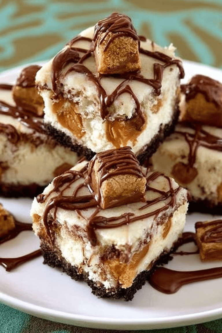 Snickers Cheesecake Bars with Oreo Crust Recipe