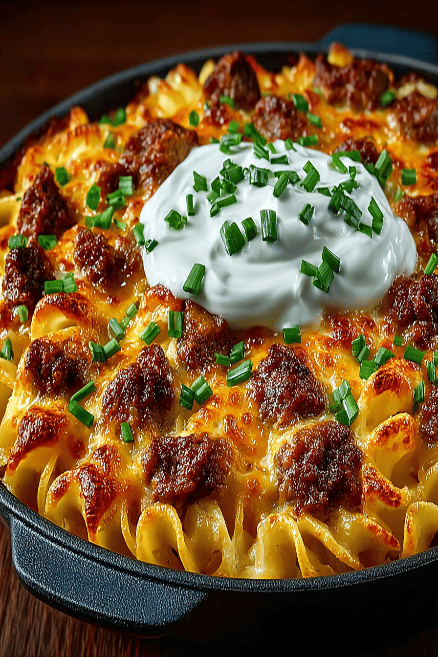 Sour Cream Beef Noodle Casserole Recipe final dish beautifully presented and ready to serve