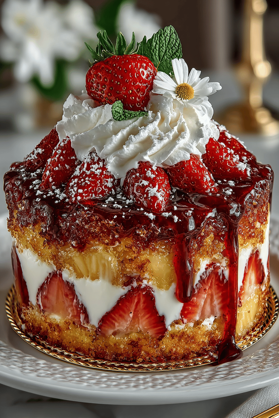 Southern Strawberry Pineapple Punch Bowl Cake Recipe final dish beautifully presented and ready to serve