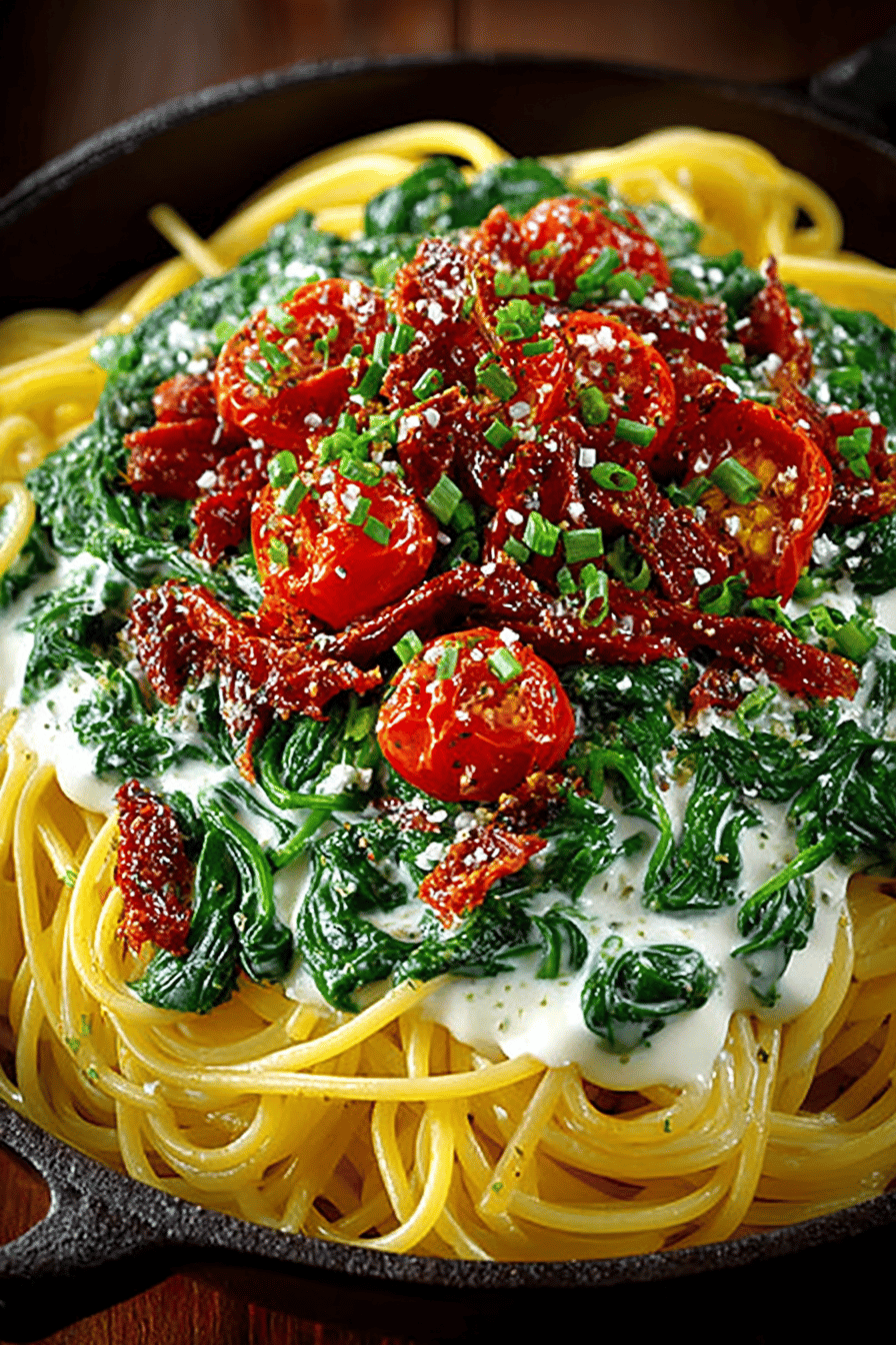 Spaghetti with Spinach and Sun-Dried Tomato Cream Sauce Recipe