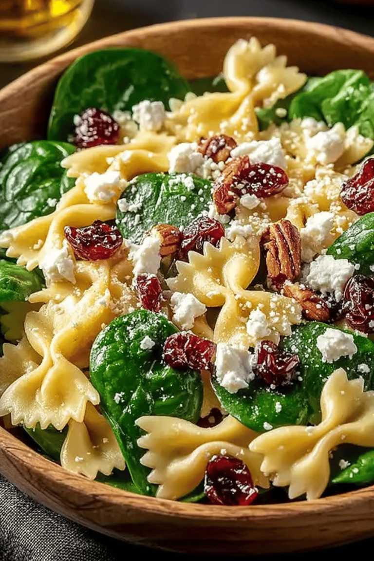 Spinach Pasta Salad Recipe Featuring Feta Cheese and Cranberries
