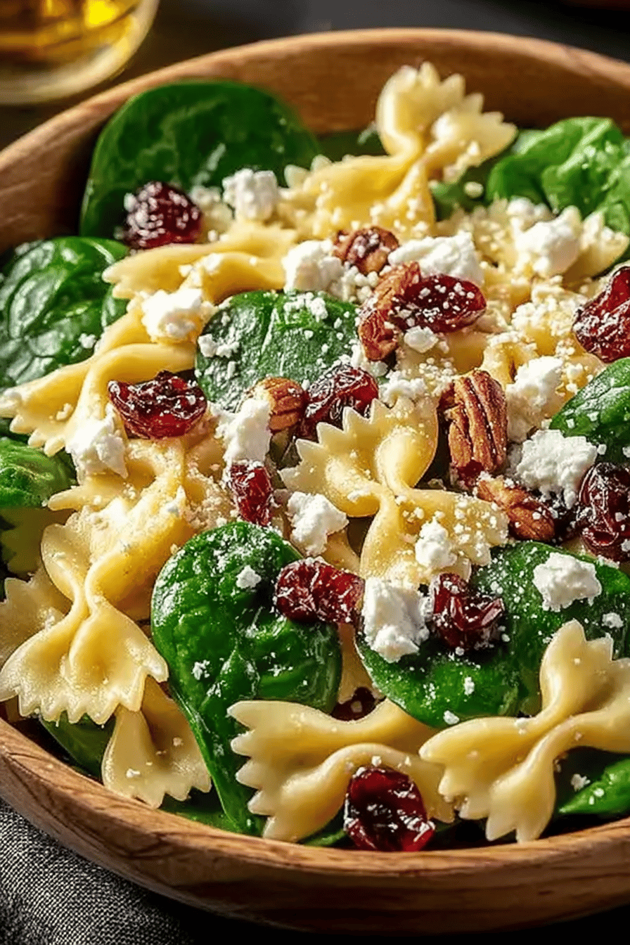Spinach Pasta Salad Recipe Featuring Feta Cheese and Cranberries
