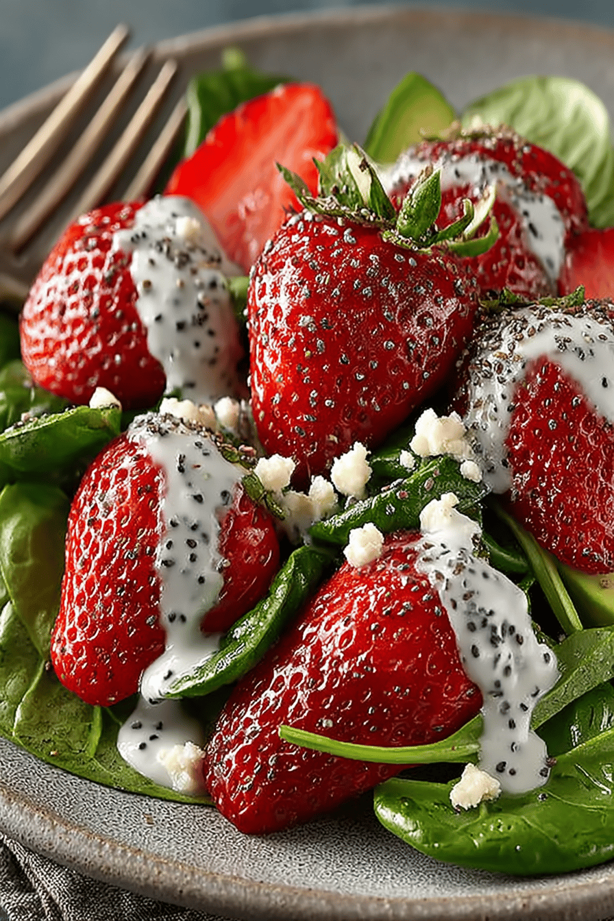 Strawberry Avocado Spinach Salad with Creamy Poppy Seed Dressing Recipe final dish beautifully presented and ready to serve