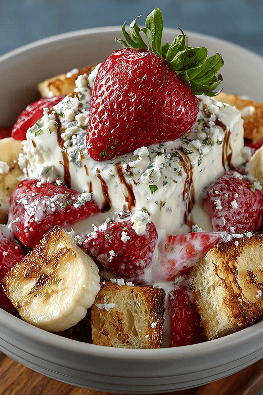 Strawberry Banana Cheesecake Salad Recipe final dish beautifully presented and ready to serve